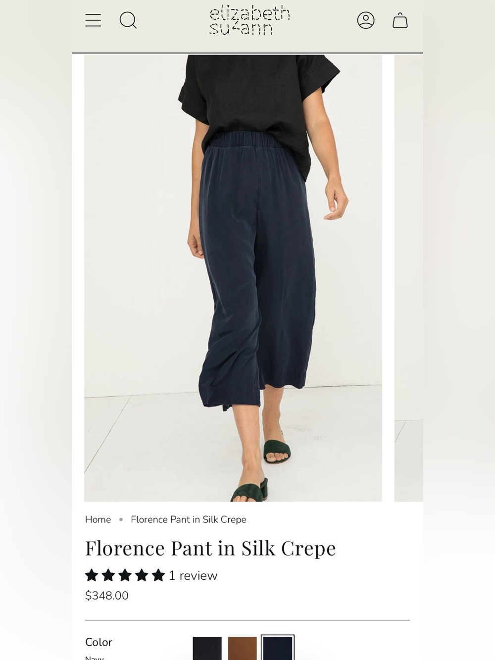 Elizabeth Suzann navy silk Florence pants, Small